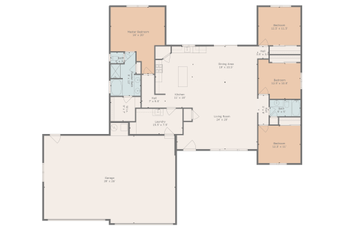 Color-coded 2D floor plan