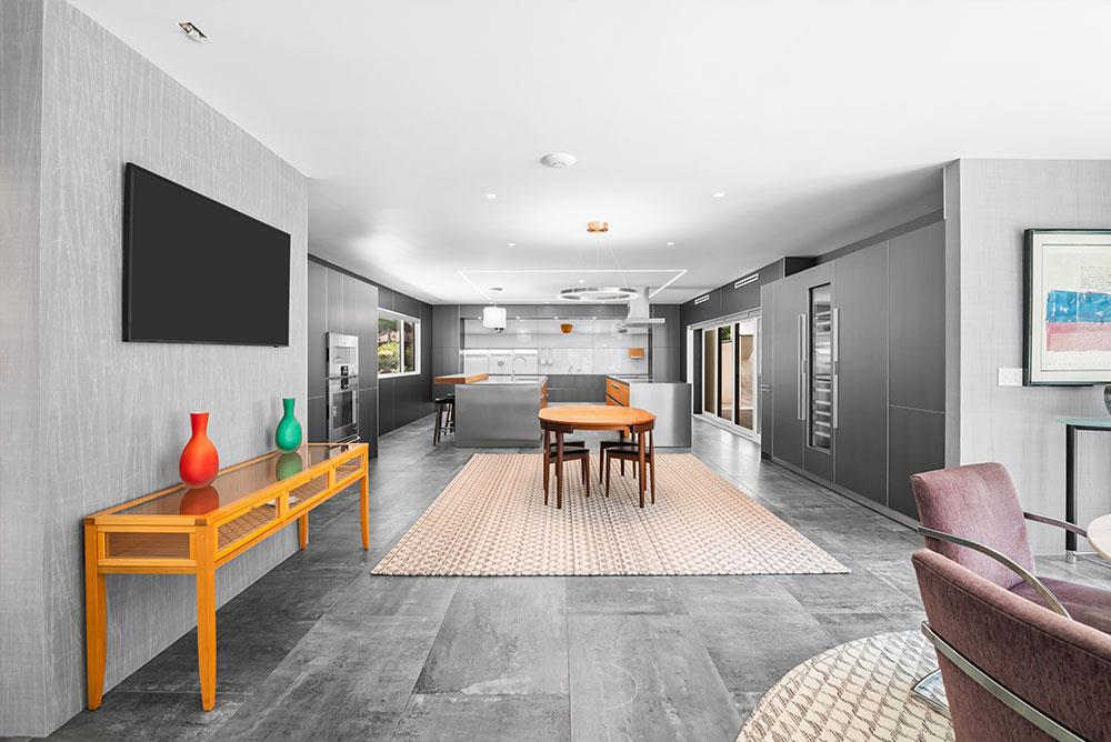 Bright modern open living and dining room